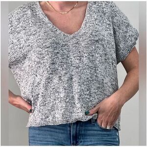 Madewell Grey / Black Marled Knit V Neck Cropped Top Sweater Tee Size S Winter